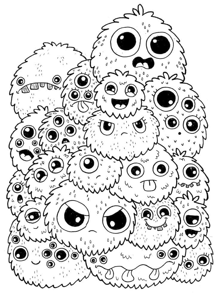 Doodle van pluizige monsters