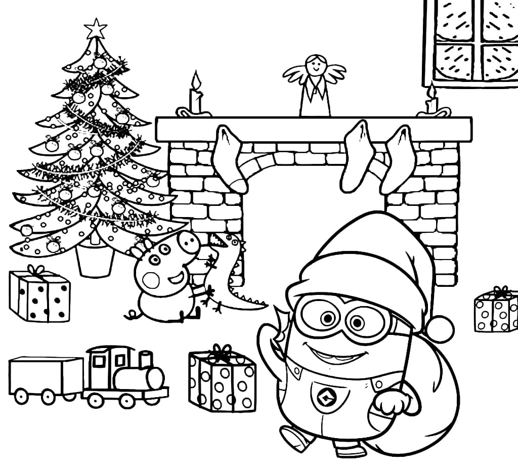 Kerstman minion en kerstbomen