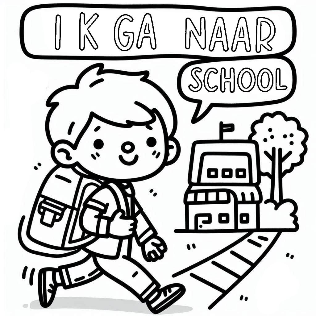 Afdrukbare afbeelding Ik ga naar school