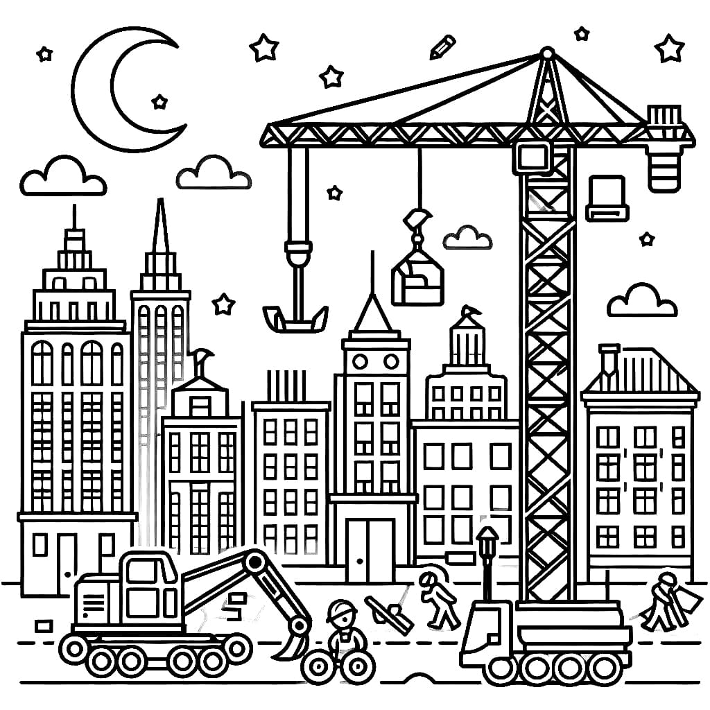 Kraan In De Stad Gratis Kleurplaat Kinderen Kleurplaat