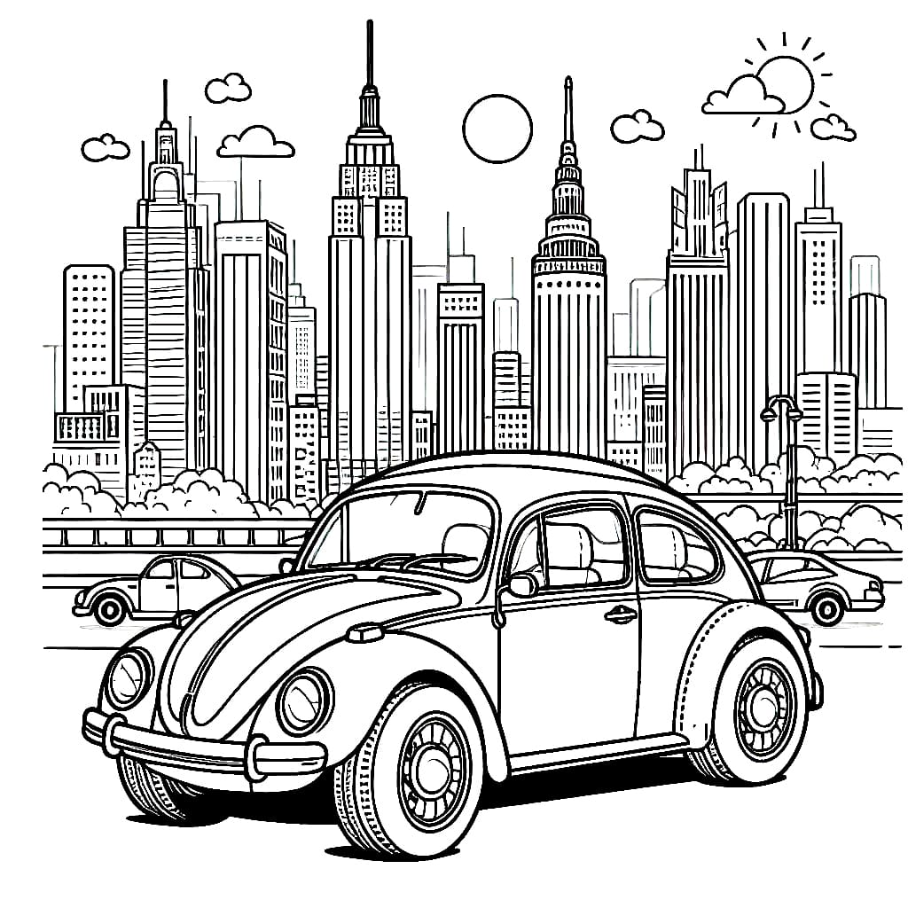 Volkswagen Kever Stad Kleurplaat Kinderen Kleurplaat