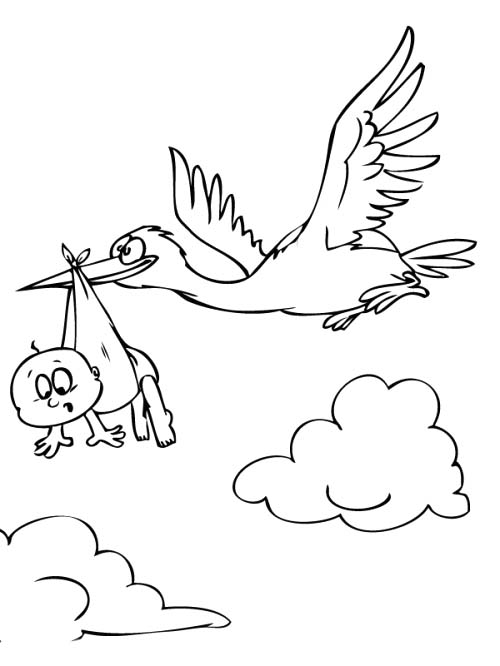 Ooievaar met baby afdrukbaar voor kinderen