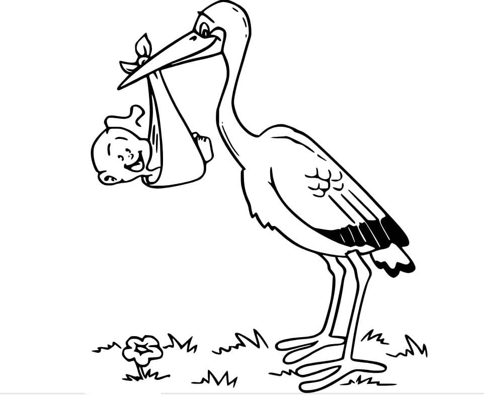 Teken ooievaar met baby gemakkelijk