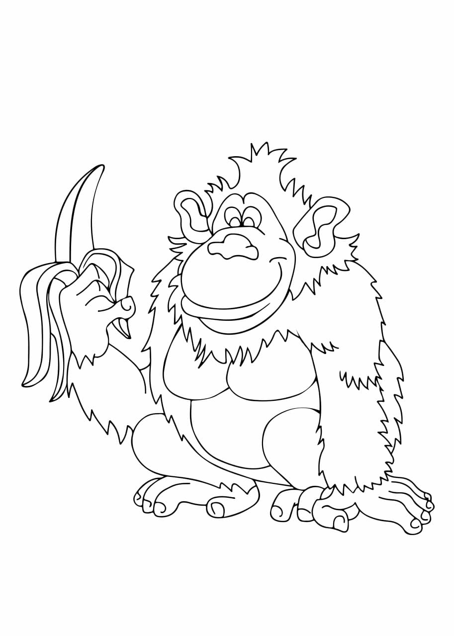 Tekenen Aap met Banaan afdrukbaar voor kinderen