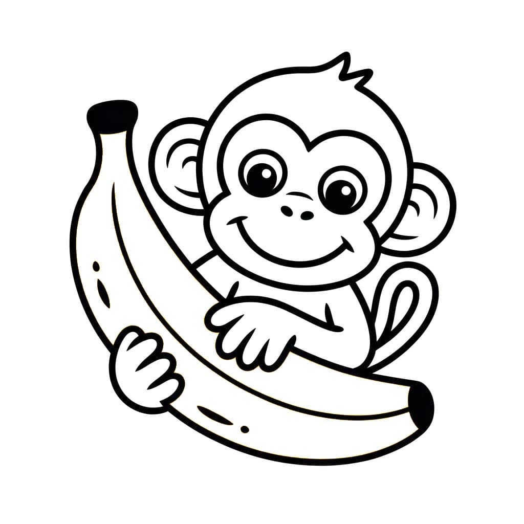 Tekenen Aap met Banaan eenvoudig