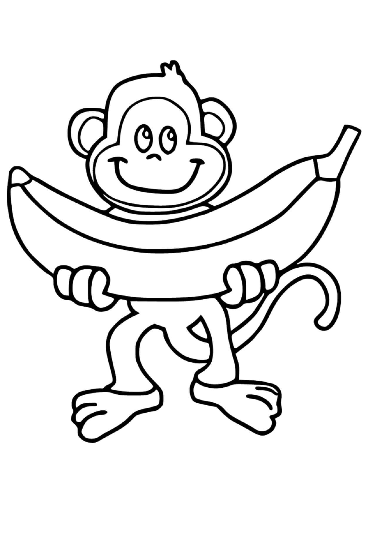 Tekenen Aap met Banaan gratis eenvoudig