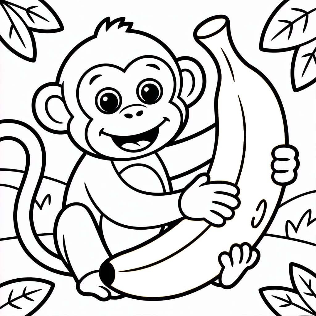 Tekenen Aap met Banaan gratis simpel