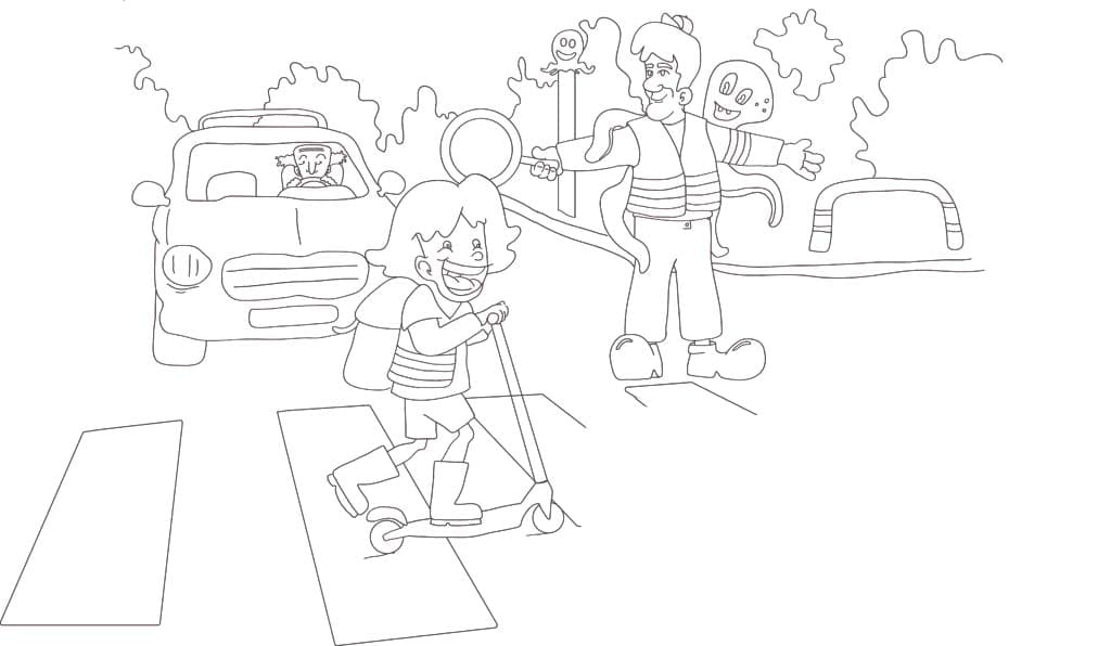 Tekening Oversteken simpel bij kinderen