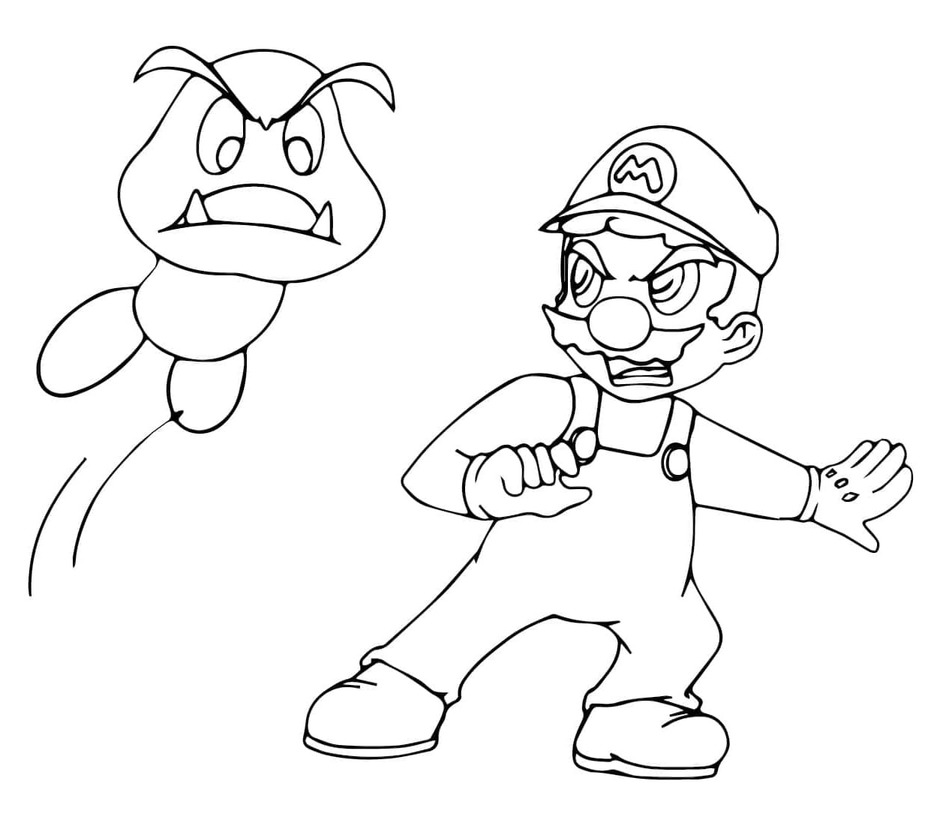 Tekenen Paddenstoel Goomba en Mario