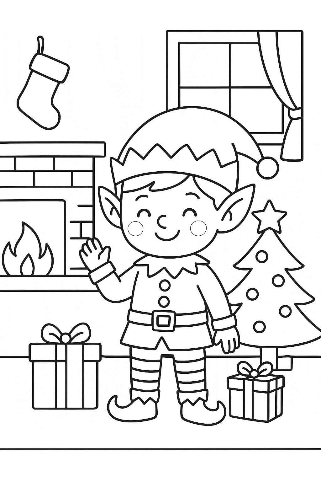 Tekenen Kerstelf afdrukbaar eenvoudig