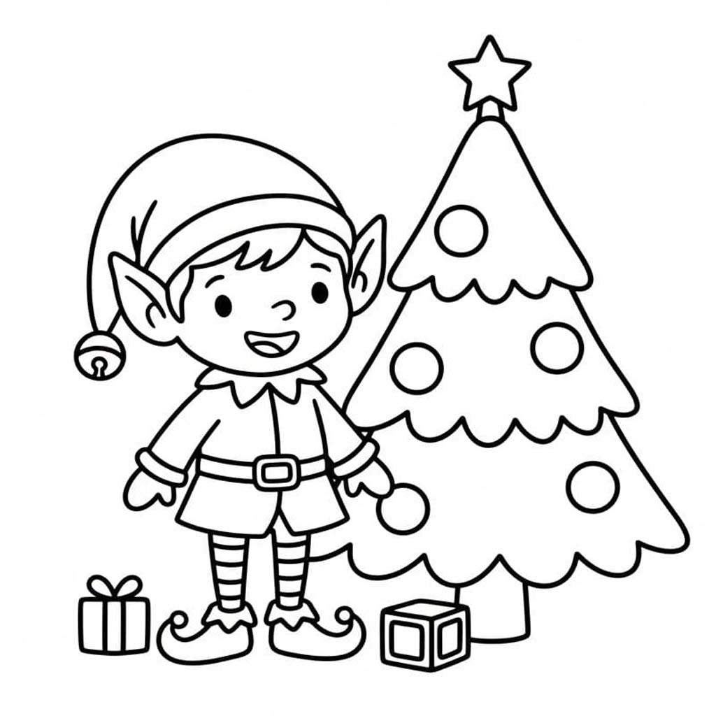 Tekenen Kerstelf afdrukbaar simpel