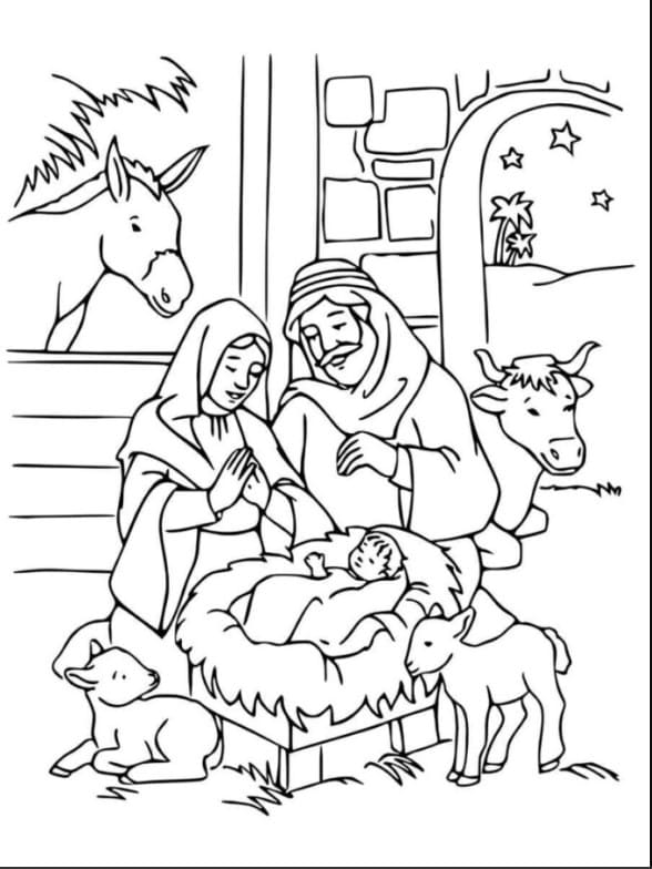 Tekenen Kerststal afdrukbaar basis