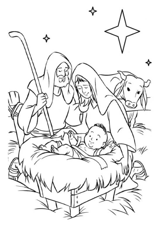 Tekenen Kerststal afdrukbaar eenvoudig