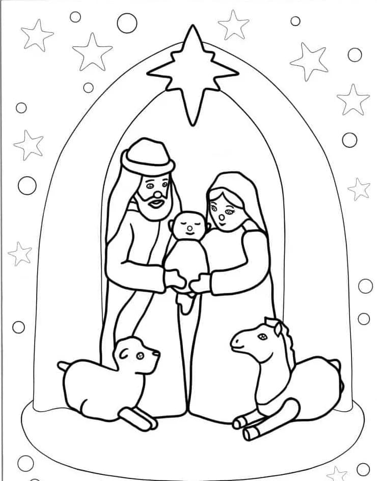 Tekenen Kerststal afdrukbaar simpel