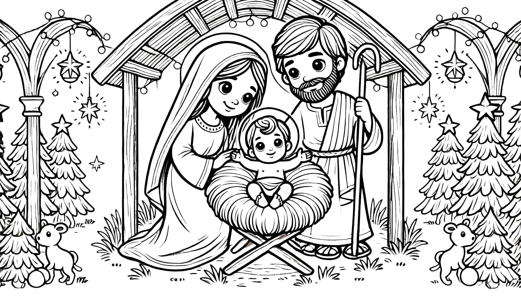 Tekenen Kerststal afdrukbaar voor kinderen