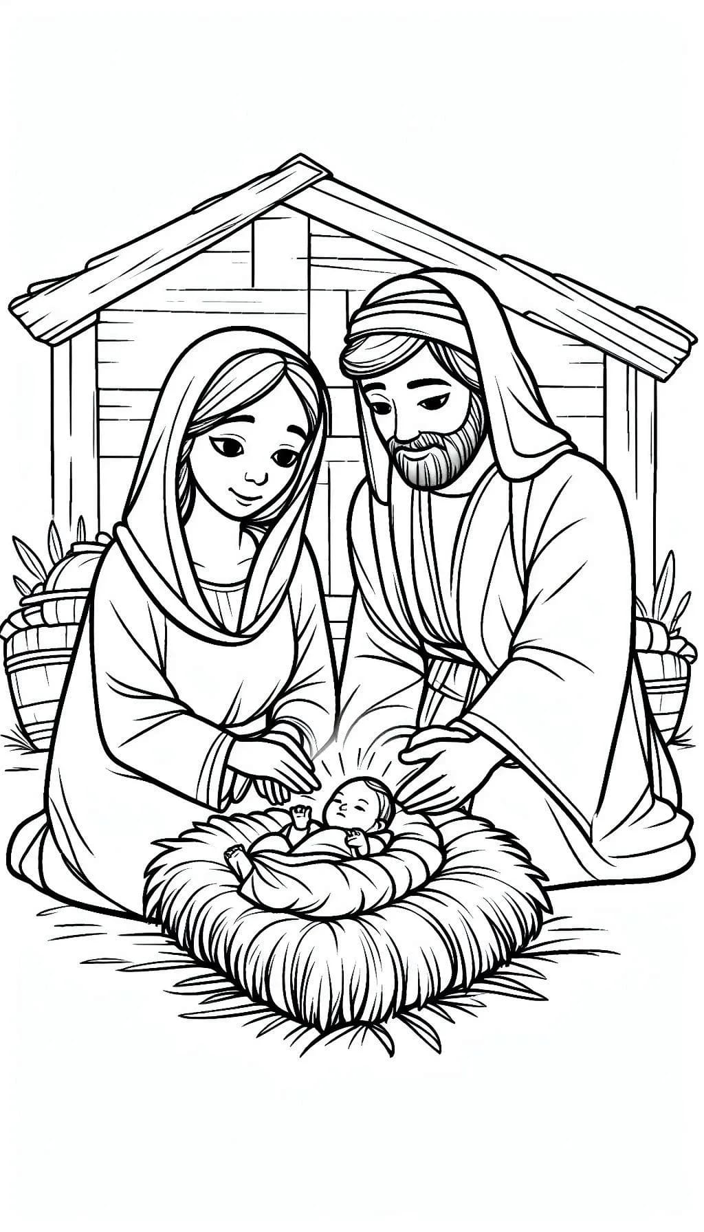 Tekenen Kerststal gratis afdrukbaar