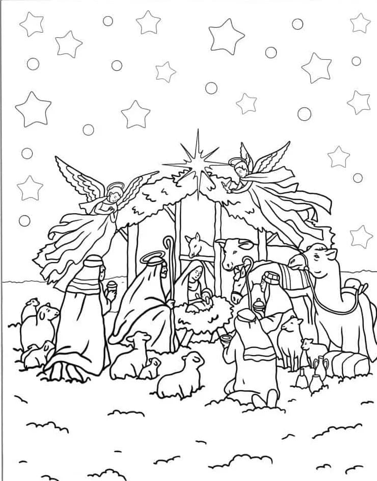 Tekenen Kerststal gratis afdrukbaar simpel