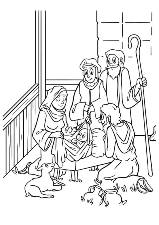 Tekenen Kerststal gratis eenvoudig