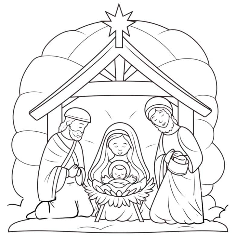 Tekenen Kerststal gratis simpel