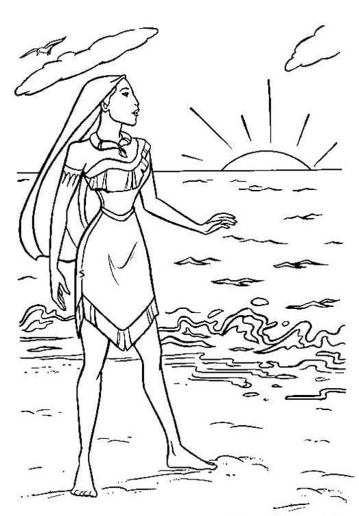 Tekenen Pocahontas gratis afdrukbaar simpel