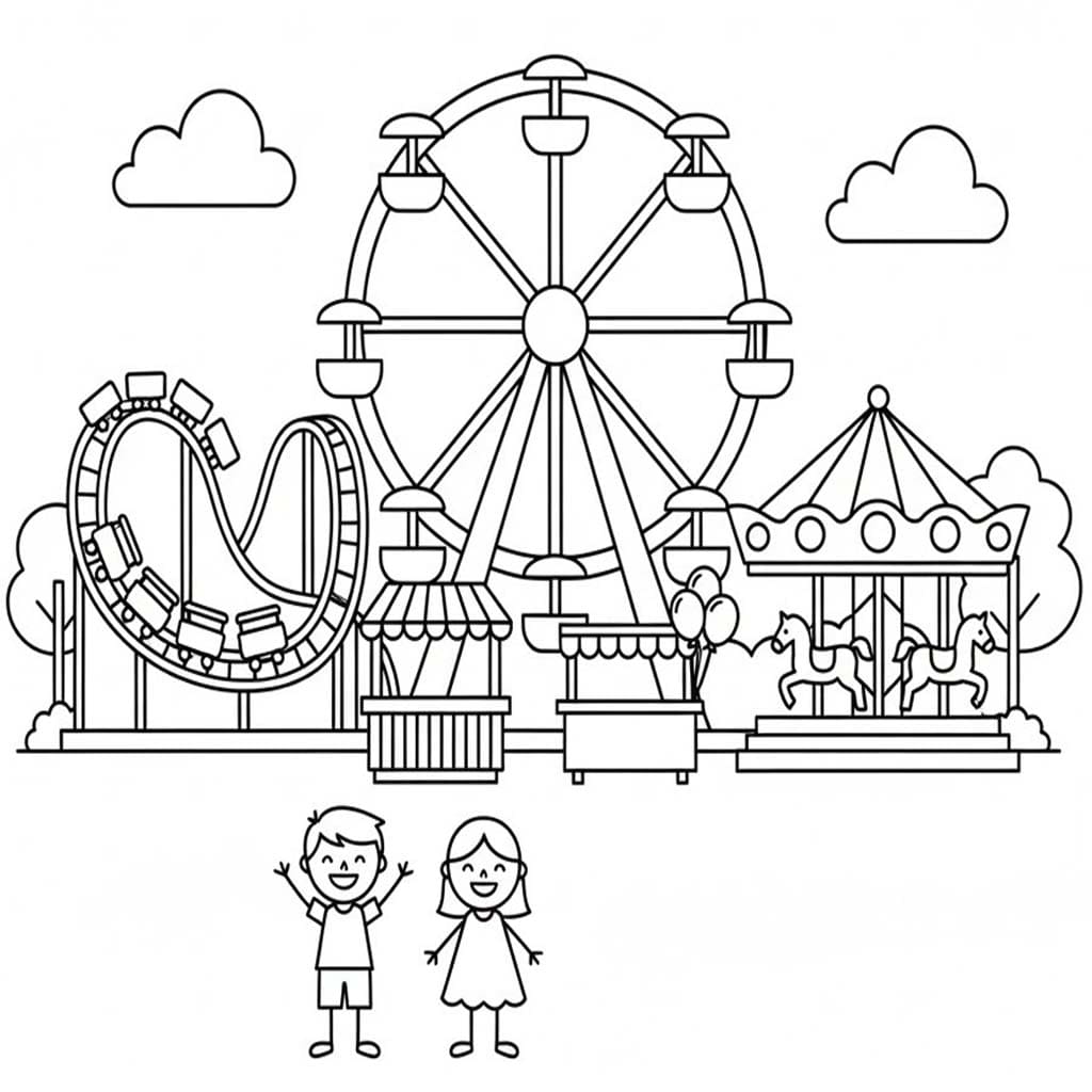 Tekenen Pretparken gratis afdrukbaar eenvoudig