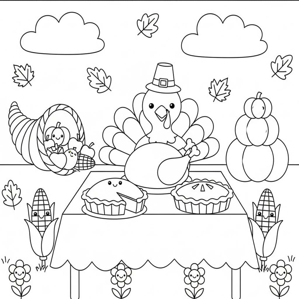 Tekenen Thanksgiving afdrukbaar eenvoudig