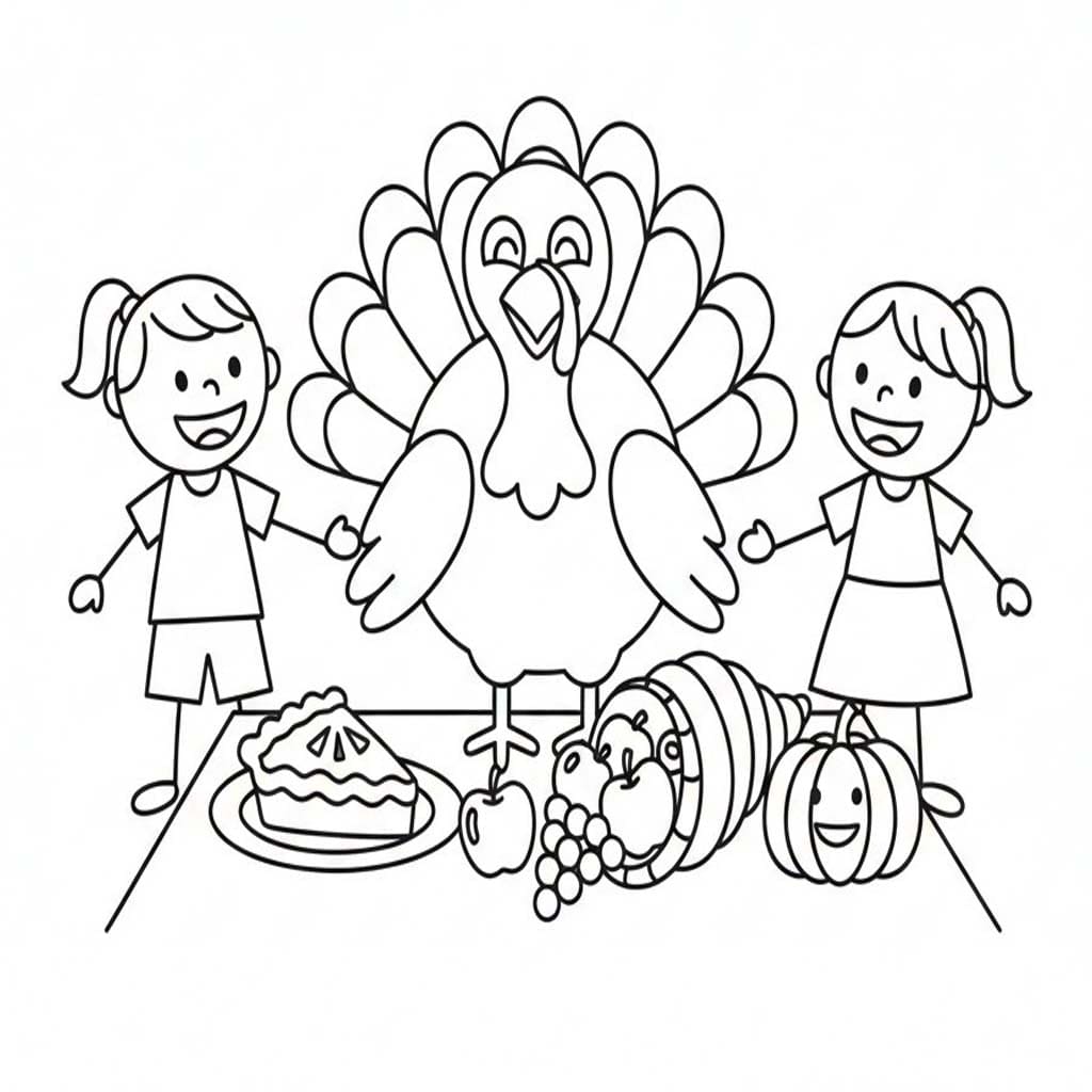 Tekenen Thanksgiving afdrukbaar simpel