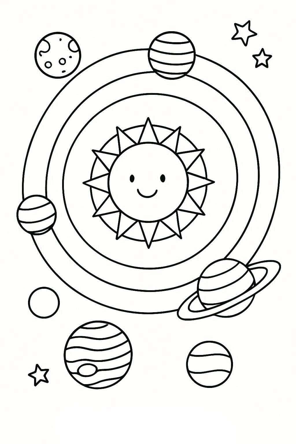 Tekenen Zonnestelsel gratis afdrukbaar simpel
