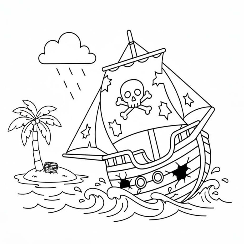 Piratenschip afdrukbaar simpel