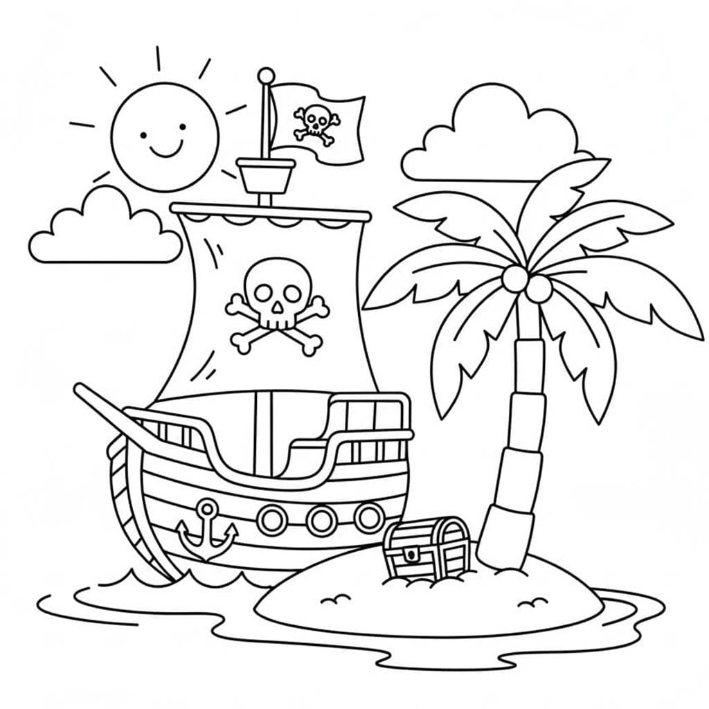 Tekenen Piratenschip afdrukbaar simpel