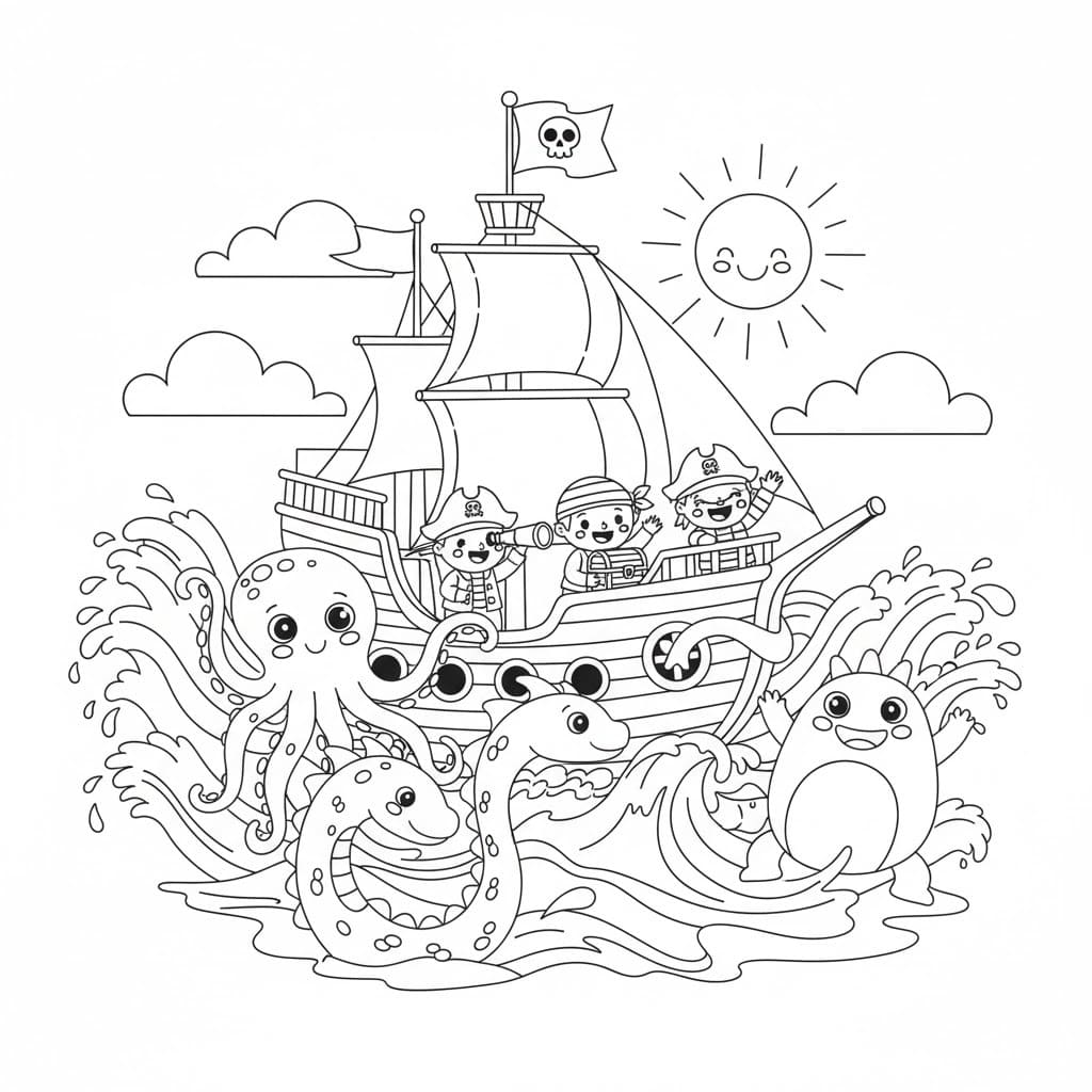 Tekenen Piratenschip gratis afdrukbaar simpel