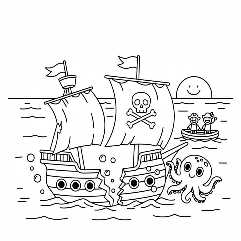 Tekenen Piratenschip gratis afdrukbaar voor kinderen