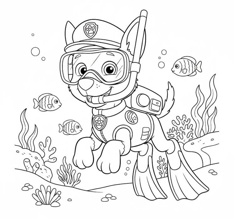 Tekenen Chase Paw Patrol afdrukbaar voor kinderen