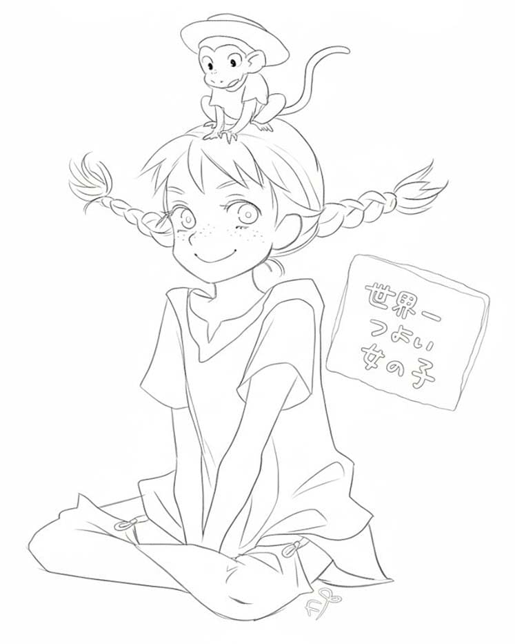 Tekenen Pippi Langkous gratis afdrukbaar