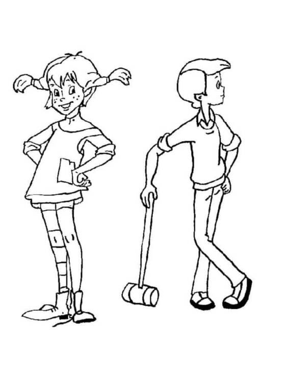 Tekenen Pippi Langkous gratis afdrukbaar simpel