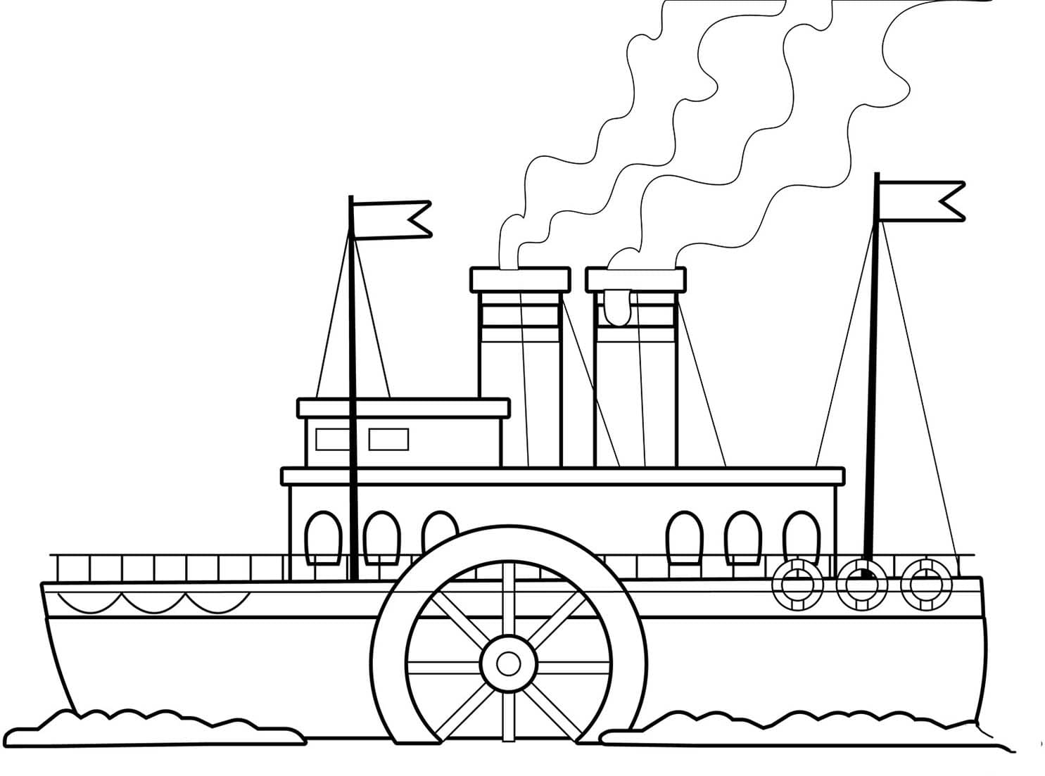 Tekenen Stoomboot afdrukbaar eenvoudig
