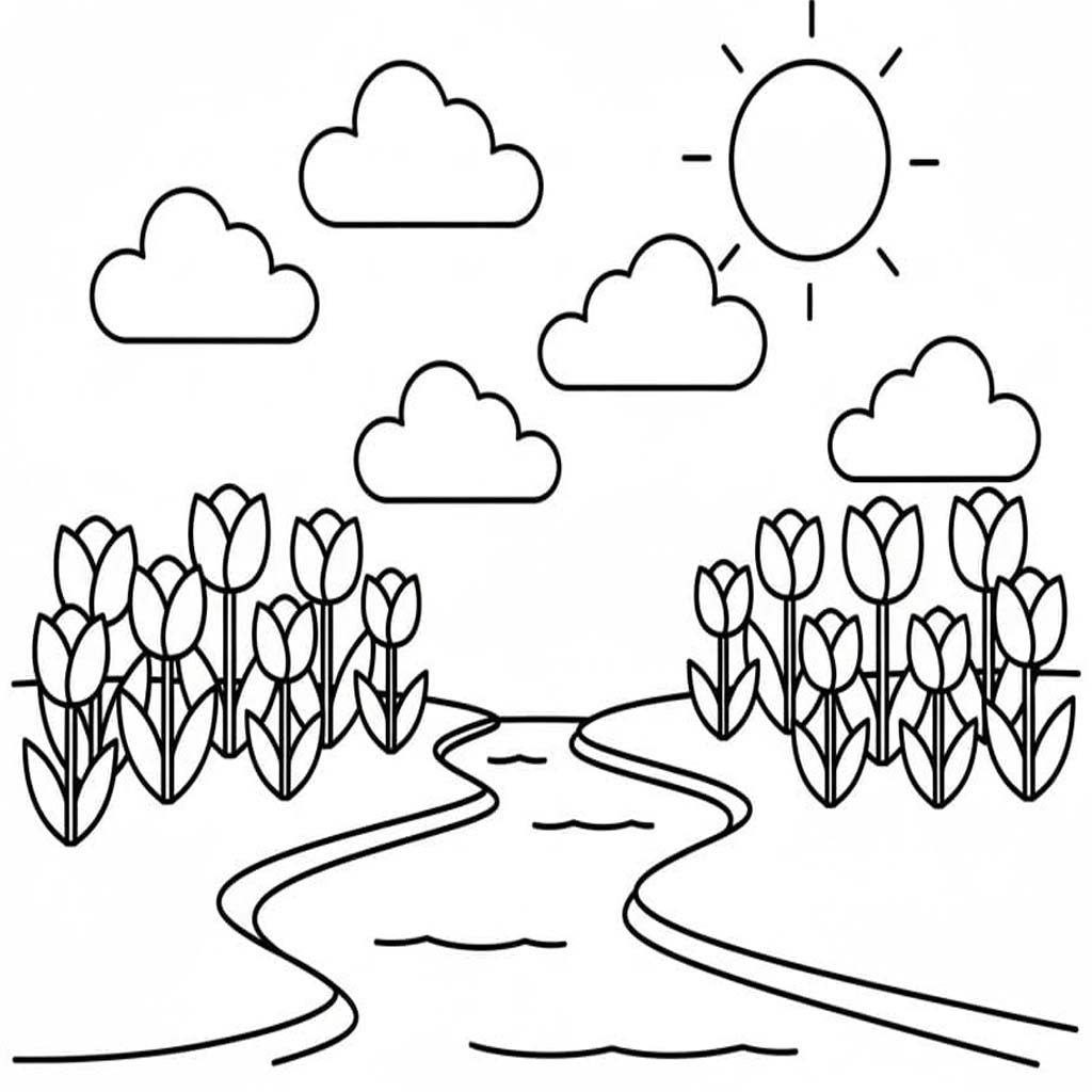 Tekenen Tulpen afdrukbaar voor kinderen