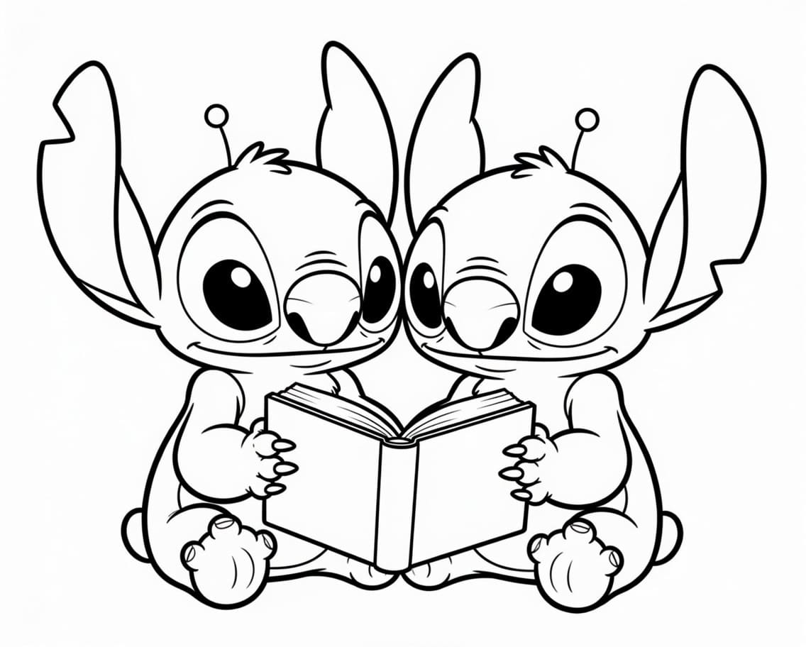 Tekenen Stitch en Angel afdrukbaar