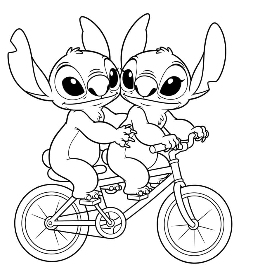 Tekenen Stitch en Angel afdrukbaar voor kinderen