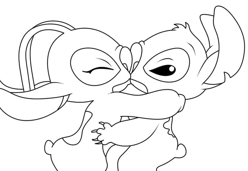 Tekenen Stitch en Angel gratis afdrukbaar eenvoudig