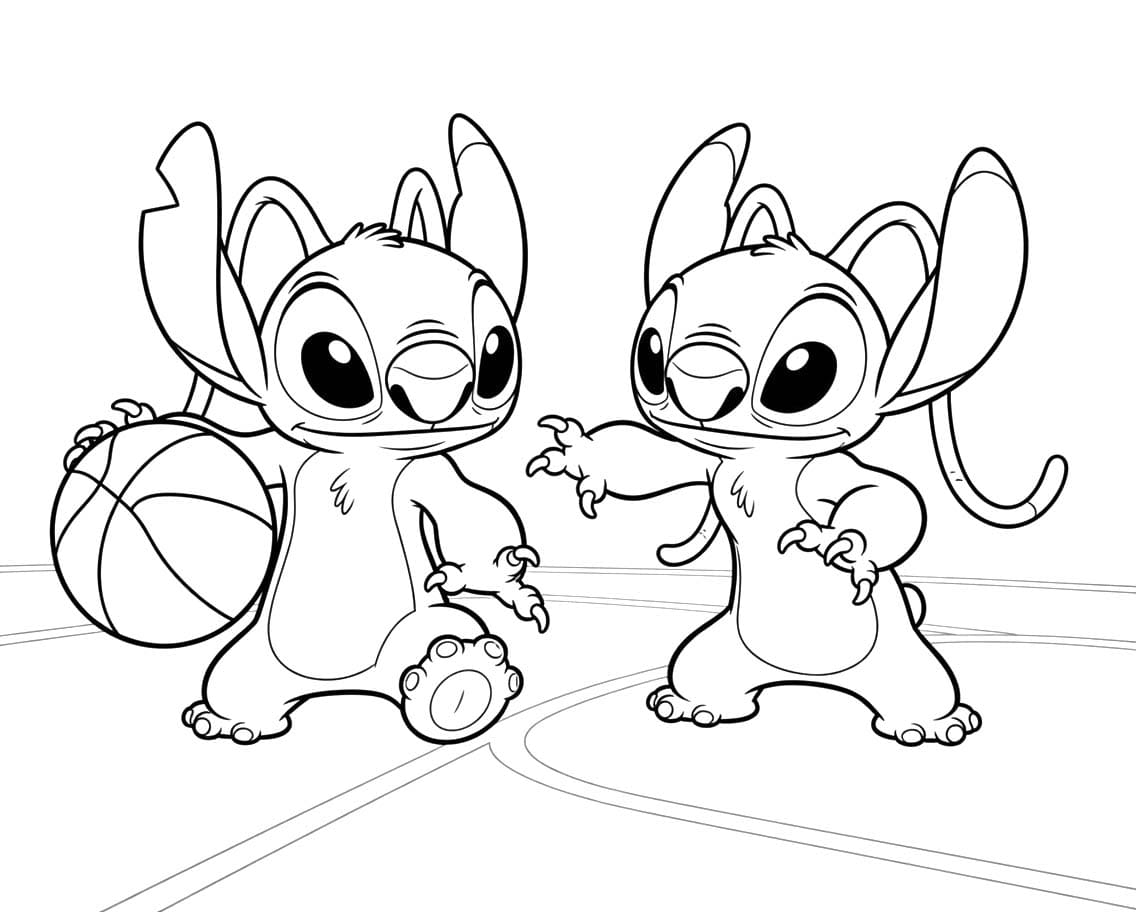 Tekenen Stitch en Angel gratis afdrukbaar