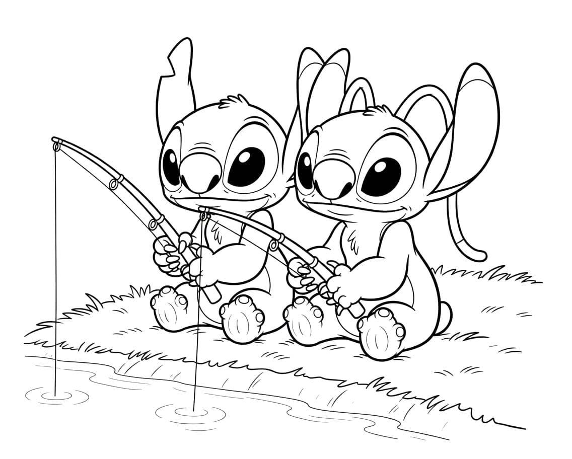 Tekenen Stitch en Angel gratis voor kinderen