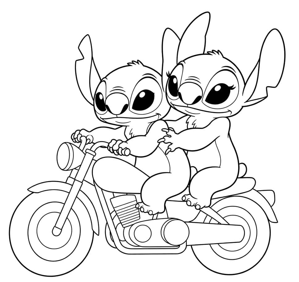 Tekenen Stitch en Angel voor kinderen