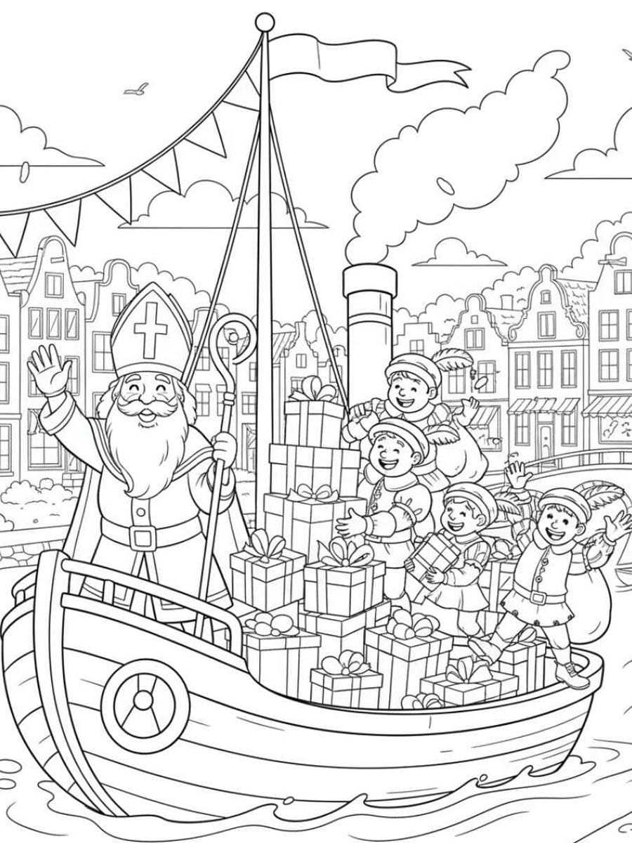 Stoomboot Sinterklaas gratis afdrukbaar simpel