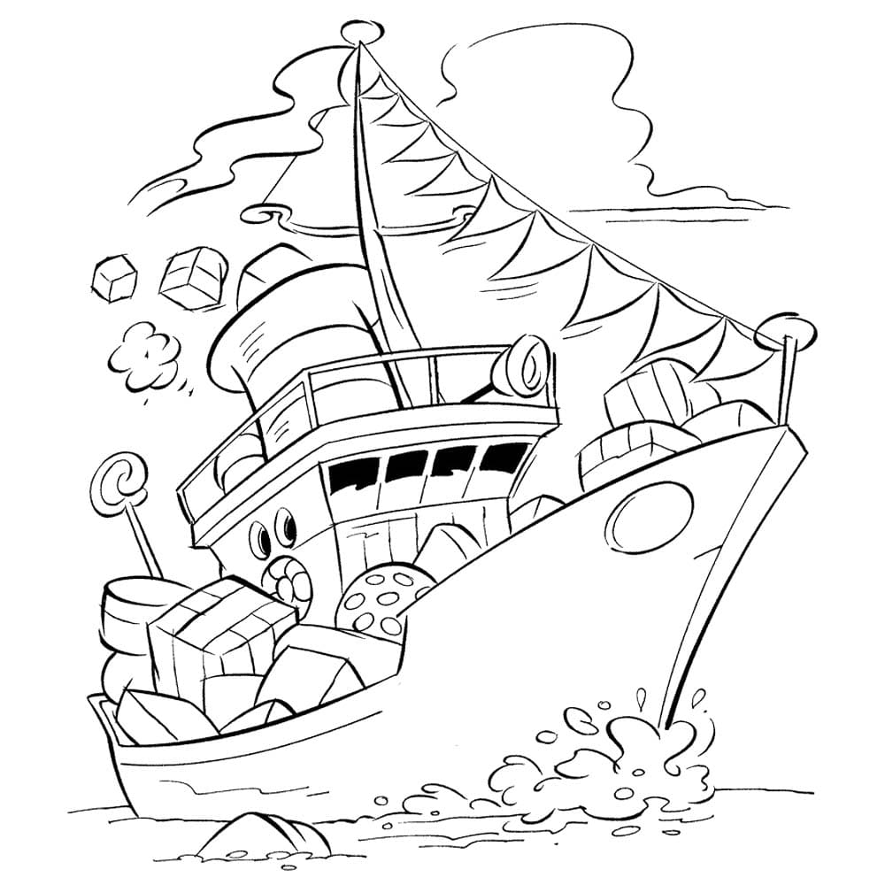 Tekenen Stoomboot Sinterklaas afdrukbaar eenvoudig