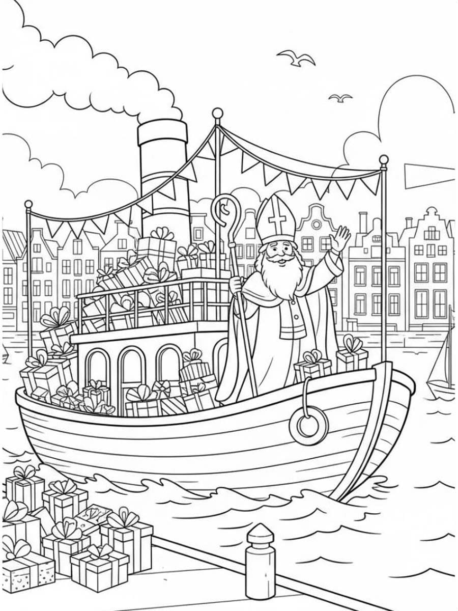 Tekenen Stoomboot Sinterklaas afdrukbaar simpel