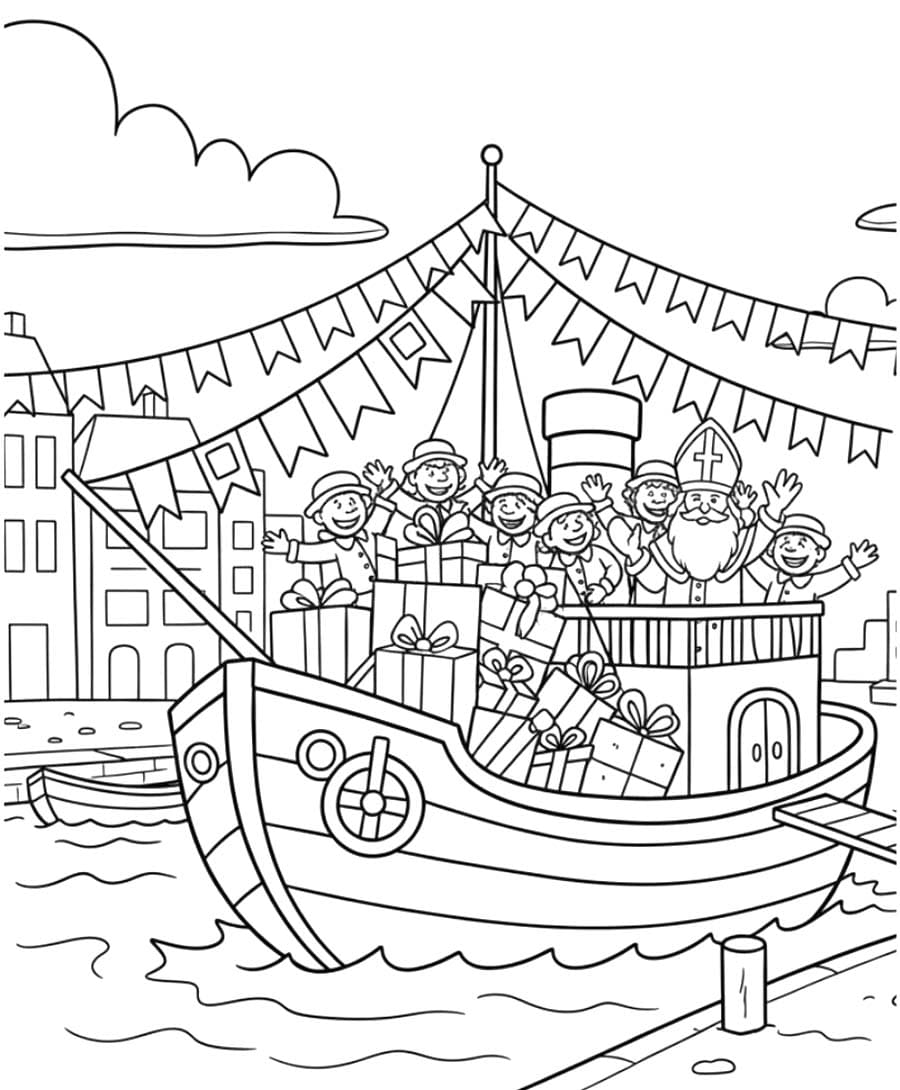 Tekenen Stoomboot Sinterklaas afdrukbaar voor kinderen