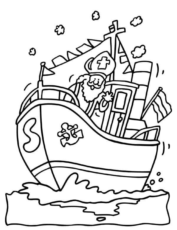 Tekenen Stoomboot Sinterklaas gratis afdrukbaar