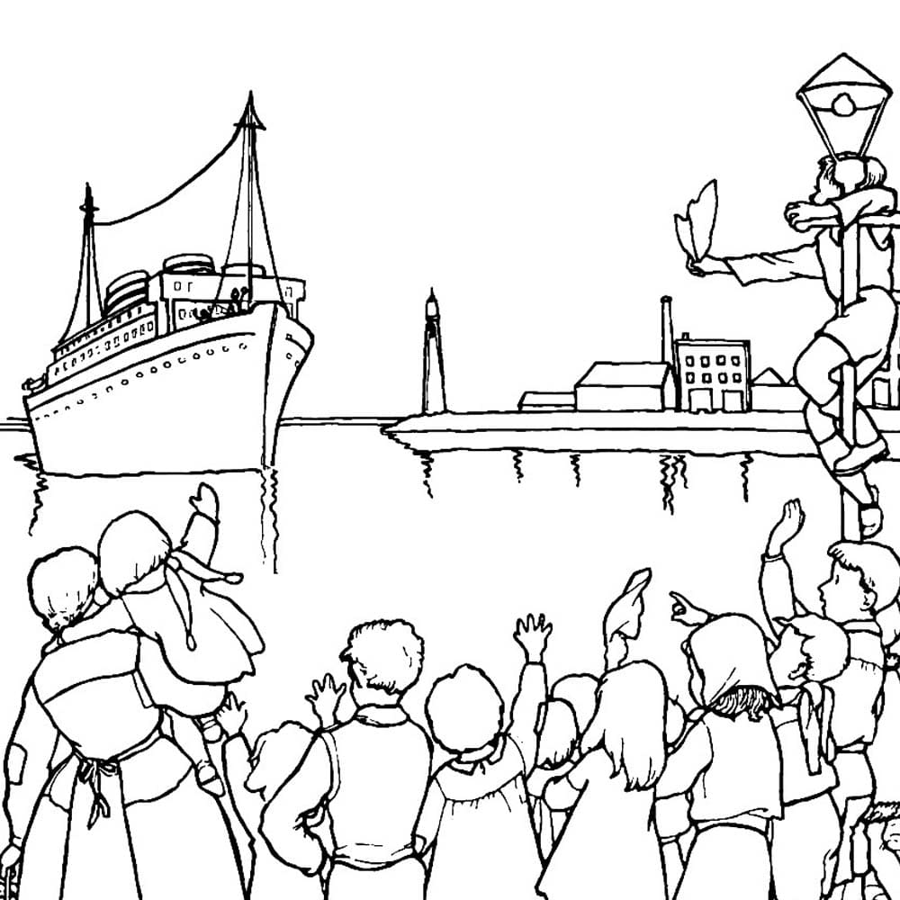 Tekenen Stoomboot Sinterklaas gratis afdrukbaar simpel