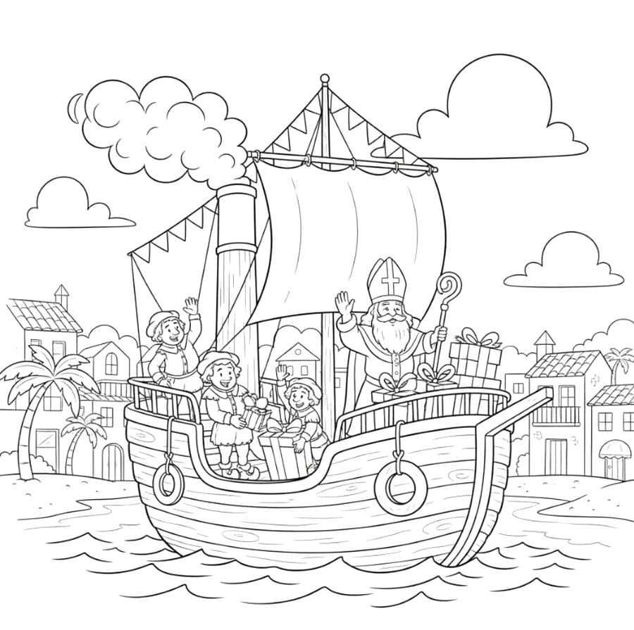 Tekenen Stoomboot Sinterklaas gratis basis